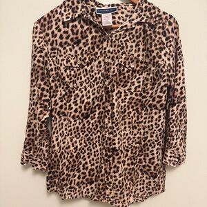 Karen Scott Leopard Print Button Down Shirt